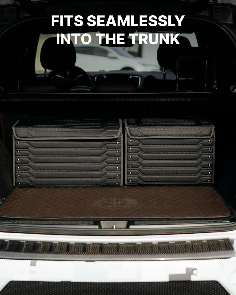 Owleys Trunk Storage 17.7" Collapsible Crate For Groceries, Tools & Travel Gear - Eco-Leather Car Organizer With Magnetic Lid - Practical Birthday Gift For Men (Highway 17) - Image 3